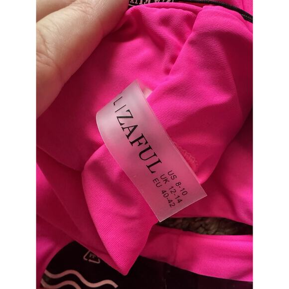 NWT Zaful Neon Pink Spaghetti Strap Bralette Two Piece Bikini Set Womens Sz 8-10 - Picture 6 of 7